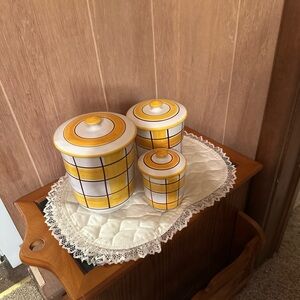 Yellow and White plaid Canister Set